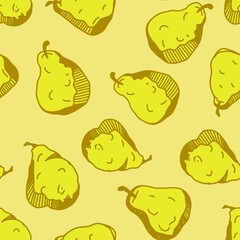 Seamless Hand-Drawn Pear Pattern in Flat Style
