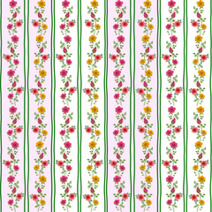 Seamless flowers pattern. Delicate petals and vibrant blossoms create an artistic and vintage botanical illustration.