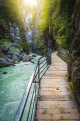 Wooden footbridge in the narrow Aare gorge, Meiringen, Switzerland