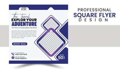 modern innovative travel tour promotion banner traveling business marketing social media post square flyer template