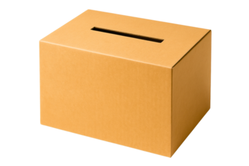 Brown cardboard donation box for collecting contributions easily on a transparent background