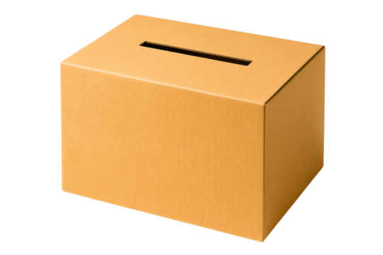 Brown cardboard donation box for collecting contributions easily on a transparent background