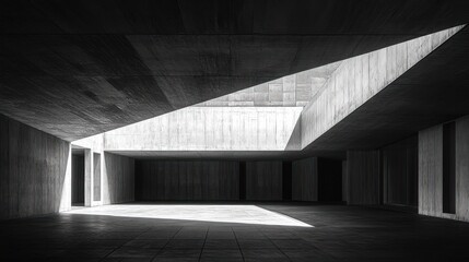 Concrete interior, light shafts, modern architecture