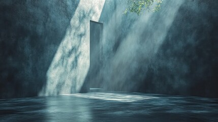 Dark, concrete hallway with light