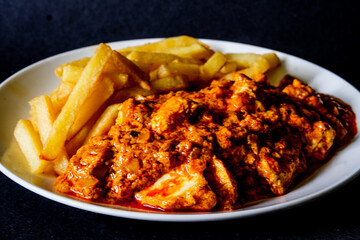  A Plate of Traditional Chicken Tikka Masala With Chips
