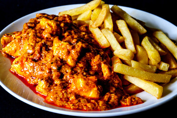  A Plate of Traditional Chicken Tikka Masala With Chips
