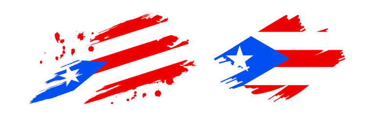 Vector illustration of Puerto Rico flag in brush stroke effect on transparent background