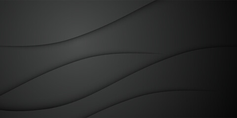 Dark deep black dynamic abstract vector background with wavy lines. Modern creative halftone premium gradient. 3d cover of business presentation banner for sale event night party. Soft shadow