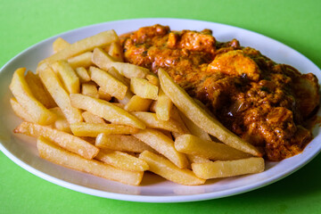  A Plate of Traditional Chicken Tikka Masala With Chips