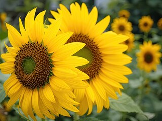 Obraz premium Close-up of a Majestic Sunflower in a Garden