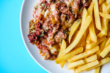Classic Meal Of Corned Beef Hash and Chips