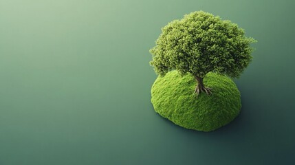 Un albero verde brillante in piena vegetazione con ampio spazio per il testo.