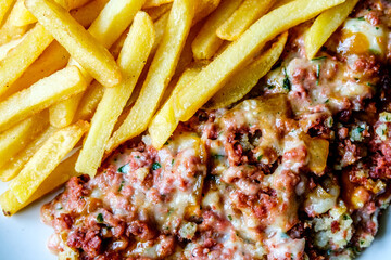 Classic Meal Of Corned Beef Hash and Chips