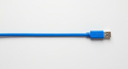 Blue usb cable on white background
