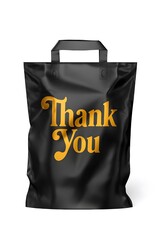 3D illustration of a black shopping bag with metallic orange "Thank You" text. Perfect for e-commerce, retail and marketing. business concept with a bag