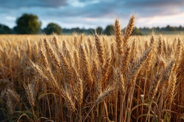Fototapeta premium Golden wheat field at sunset landscape