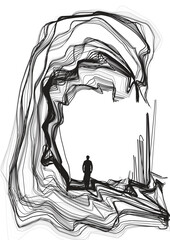 Passage of the Departed - Abstract vector art of a man walking through a tunnel.