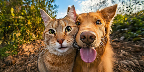 cat and dog posing together, ai generated.