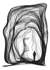 Passage of the Departed - Abstract vector art of a man walking through a tunnel.
