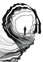 Passage of the Departed - Abstract vector art of a man walking through a tunnel.