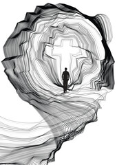Passage of the Departed - Abstract vector art of a man walking through a tunnel.