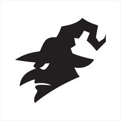 Scary witch head profile silhouette vector icon