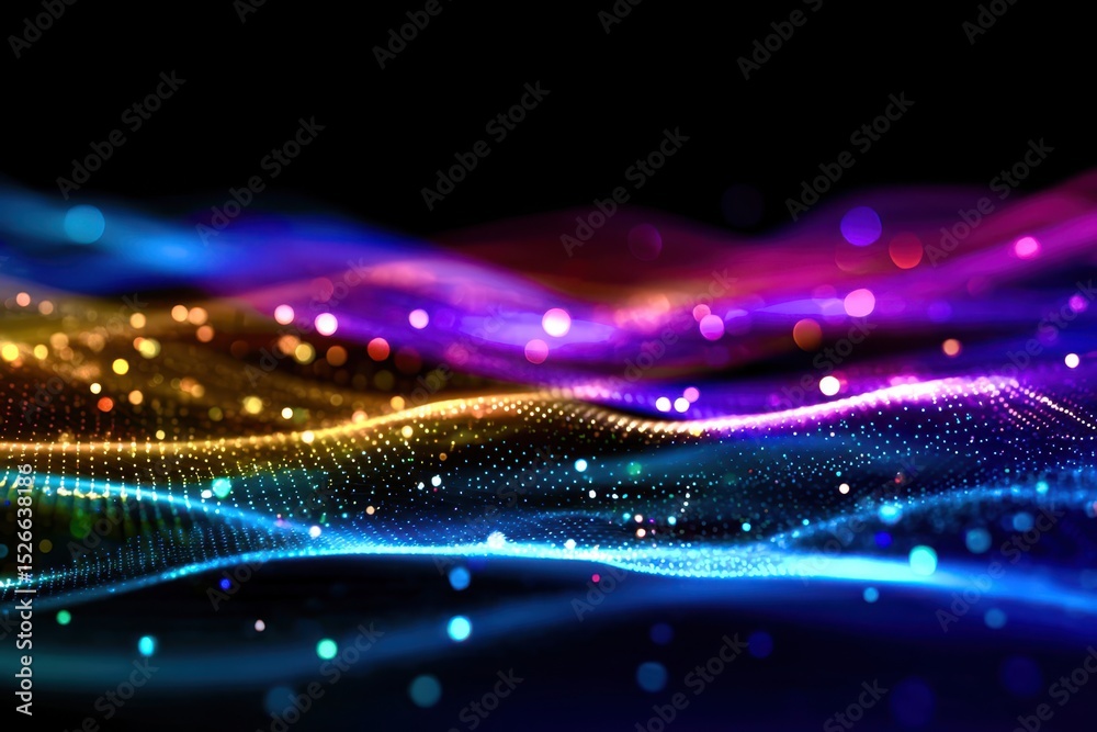 Poster a colorful wave of light with many small dots