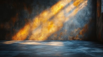 Empty, shadowy room with golden light