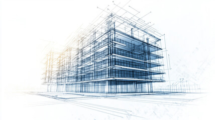 Obraz premium Sketch blueprint of a multistory building construction isolated on white background