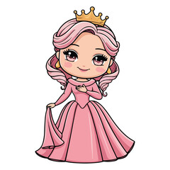 Fototapeta premium Elegant Dress Princess in Chibi Cartoon Icons
