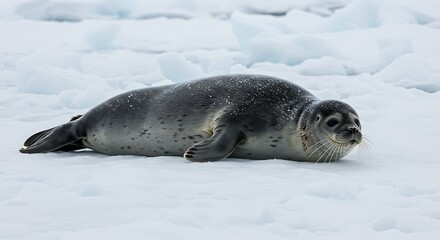 A serene seal rests gracefully amidst the icy expanse of the arctic. 