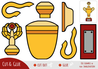 Cut and glue paper game for kids, Sports trophy cup. DIY paper craft.
