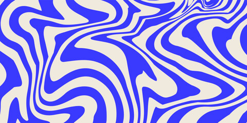 Blue wavy lines abstract background. Trendy psychedelic retro style backdrop. Waves, swirl and twirl pattern. Twisted distorted vector texture.