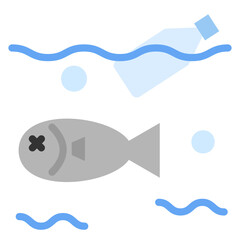Fish living in ocean polluted with plastic waste icon