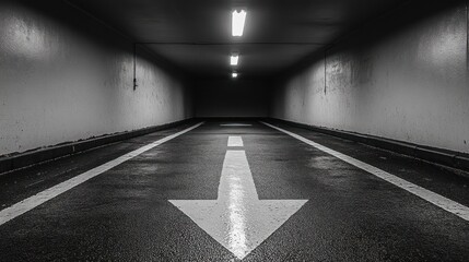 Dark underground parking garage tunnel