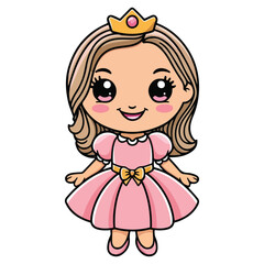 Flat Cute Princess Character Set with Gowns