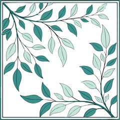 Fototapeta premium Square inward flowing vine leaf frame soft green color flat artistic layout white background created for use on design marketplaces
