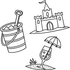 Hand drawn vector doodle art set of ancient castle and old ship illustrations