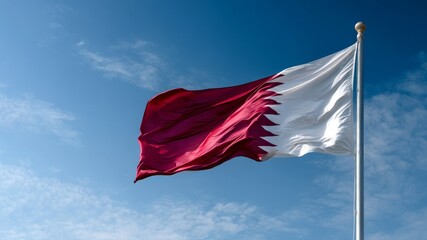 Qatar flag waving proudly against blue sky on independence day celebration