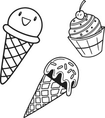 Sweet frozen ice cream cone dessert vector illustration set