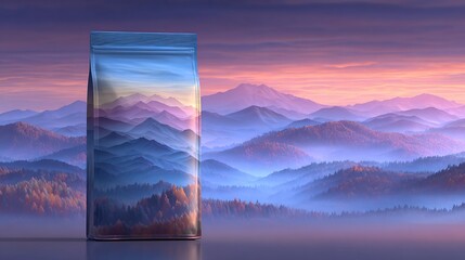 Coffee Bag with Mountain Landscape Design at Sunset