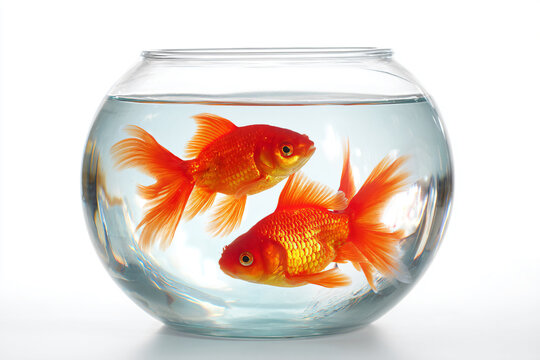 two goldfishs in a bowl of water