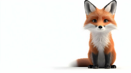 Obraz premium Adorable Fluffy Red Fox Sitting on White Background