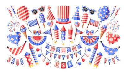 Obraz premium Independence day national holiday of USA set with traditional festive supplies and accessories