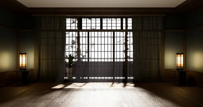 Mock up Modern japanese tatami mat floor,wood room wabisabi traditional style. 3D rendering