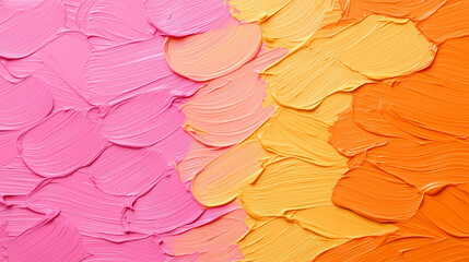 Vibrant pink, orange, and yellow paint textures create lively and energetic background, perfect for artistic projects