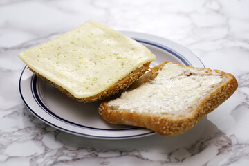 BMO(bolle med ost), a Danish sourdough sandwich with cheese and whipped butter