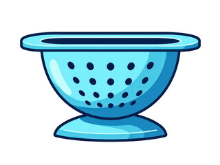 a simple flat 2d icon of a kitchen colander or sieve with simple hole patterns, minimalist design, solid light blue color, clean sharp lines, no shadows, isolated on a plain white background