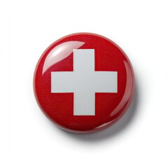 Obraz premium Red button with a white cross