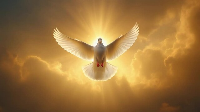 Dove of peace soars through the radiant heavens symbolizing hope and spirituality in a divine display of freedom and grace